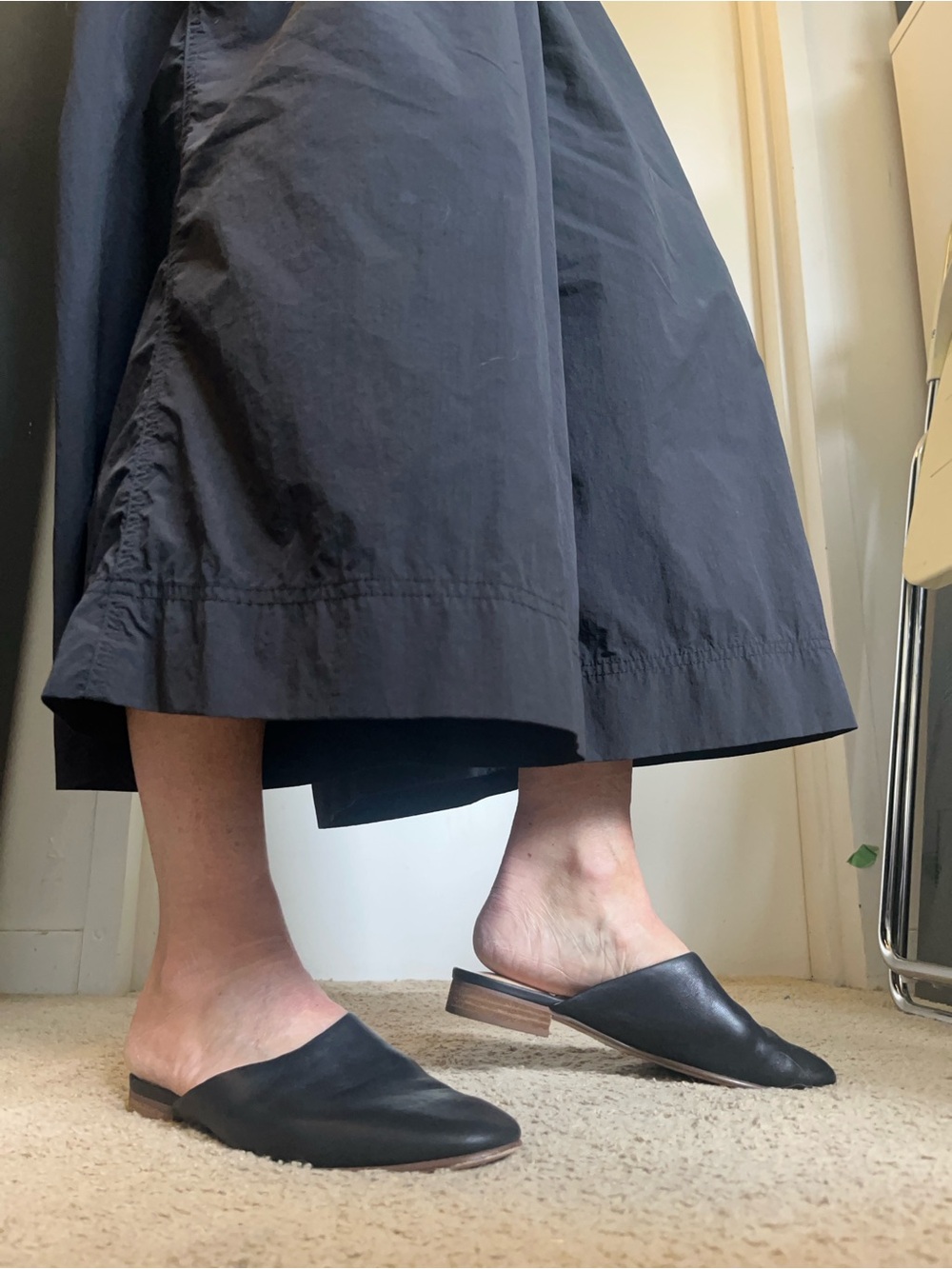Clarks Black Leather Slip-On Mule Flats